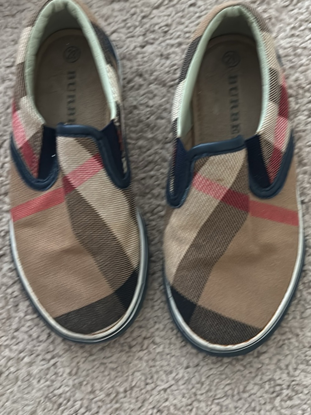 Burberry Kids Slip-On Sneakers in Classic Check Tan, Navy & Red